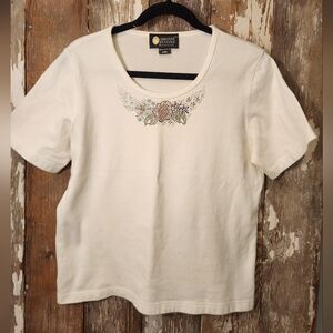 Christine Alexander‎ bedazzled Crystal Rose Neckline Design Cotton Blend Large